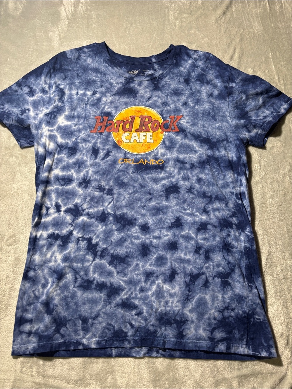 Hard Rock Cafe Orlando Men’s Blue Tie-Dye‎ Tee with Yellow Logo